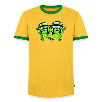 2 Frogs Reggae Music Rasta Hair Hat Jamaica - Men's Ringer Shirt - yellow/green  - Front - AI Model Female 172 light (172cm) & AI Model Male 178 dark (178cm)
