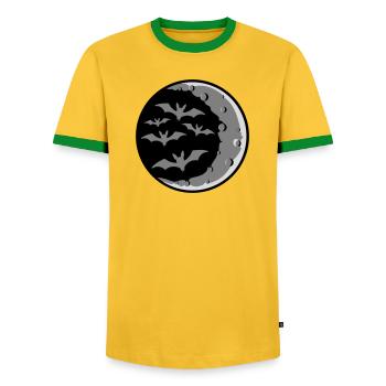 Lots of bats silhouette cool crescent moon night - Men's Ringer Shirt - yellow/green  - Front - AI Model Female 172 light (172cm) & AI Model Male 178 dark (178cm)