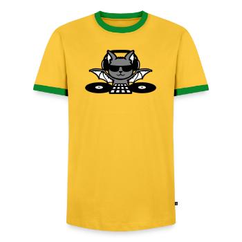 DJ Bat Casque Mixeur Fête d’Halloween - T-shirt contrasté Homme - jaune/vert  - Devant - AI Model Female 172 light (172cm) & AI Model Male 178 dark (178cm)