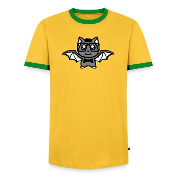 Cute Nerd Bat Glasses Bow Tie Halloween Geek - Men's Ringer Shirt - yellow/green  - Front - AI Model Female 172 light (172cm) & AI Model Male 178 dark (178cm)