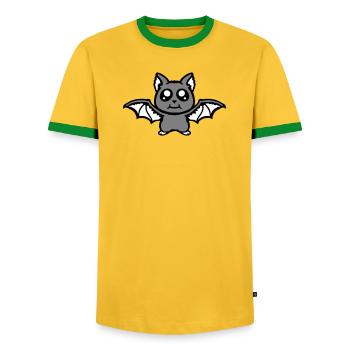 Little Cute Bat Halloween Funny Comic Cute - Men's Ringer Shirt - yellow/green  - Front - AI Model Female 172 light (172cm) & AI Model Male 178 dark (178cm)