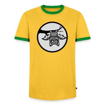 Bat Hanging Moon Branch Halloween Cute Cute - Men's Ringer Shirt - yellow/green  - Front - AI Model Female 172 light (172cm) & AI Model Male 178 dark (178cm)