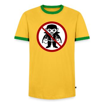 Pas un vampire ! Drôle de panneau d’interdiction Halloween - T-shirt contrasté Homme - jaune/vert  - Devant - AI Model Female 172 light (172cm) & AI Model Male 178 dark (178cm)