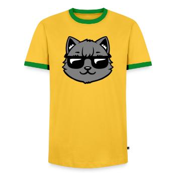 Katze Graue Sonnenbrille Cool Lässig Style Blick - Männer Kontrast-T-Shirt - Gelb/Grün  - Vorne - AI Model Female 172 light (172cm) & AI Model Male 178 dark (178cm)