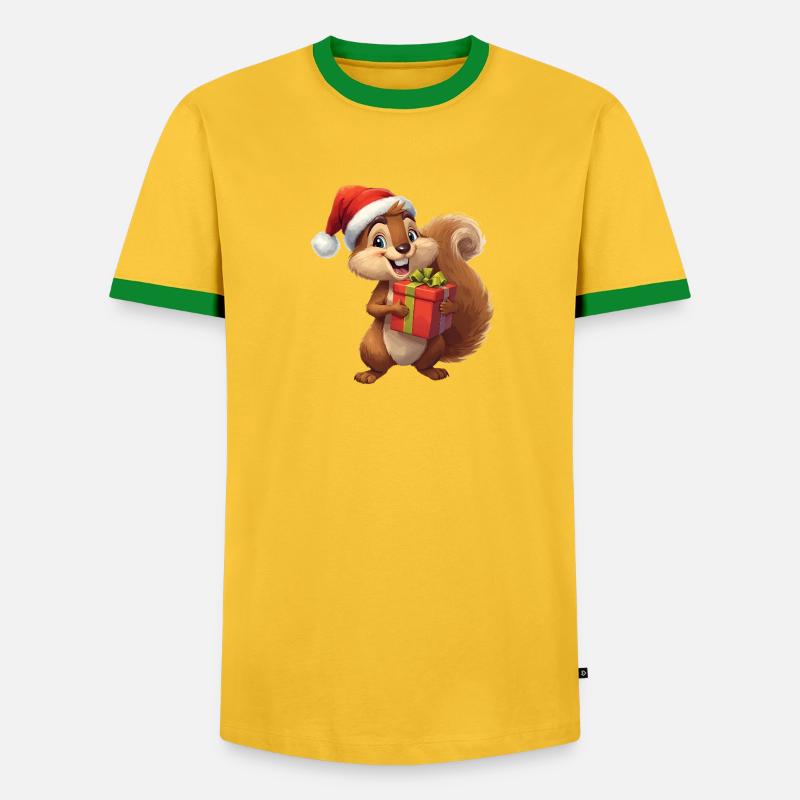 Weihnachts-Eichhörnchen mit Geschenk - Männer Kontrast-T-Shirt - Gelb/Grün 