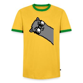 Llama Alpaca Head Sunglasses Cool Gray Funny Cute - Men's Ringer Shirt - yellow/green  - Front - AI Model Female 172 light (172cm) & AI Model Male 178 dark (178cm)