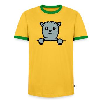 Lama mignon alpaga moelleux qui sort - T-shirt contrasté Homme - jaune/vert  - Devant - AI Model Female 172 light (172cm) & AI Model Male 178 dark (178cm)