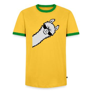 Lama Wütend Guckend Seite Sonnenbrille Cool Sauer - Männer Kontrast-T-Shirt - Gelb/Grün  - Vorne - AI Model Female 172 light (172cm) & AI Model Male 178 dark (178cm)