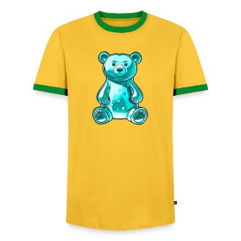 Gummibär Türkis - Männer Kontrast-T-Shirt - Gelb/Grün  - Vorne - AI Model Female 172 light (172cm) & AI Model Male 178 dark (178cm)