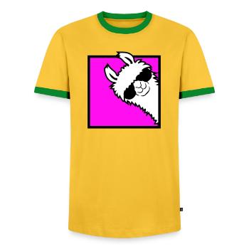 Lama Cool Peeks Around Corner Side Sunglasses Alpaca - Men's Ringer Shirt - yellow/green  - Front - AI Model Female 172 light (172cm) & AI Model Male 178 dark (178cm)