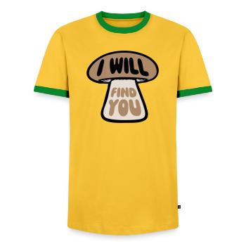 Pilz I Will Find You Lustig Humor Spruch - Männer Kontrast-T-Shirt - Gelb/Grün  - Vorne - AI Model Female 172 light (172cm) & AI Model Male 178 dark (178cm)