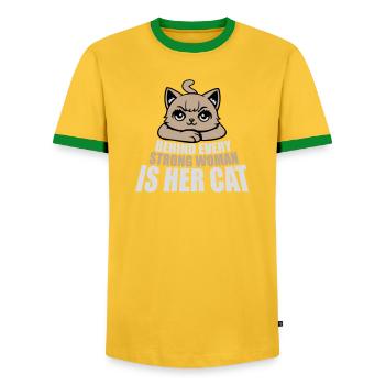 Behind Every Strong Woman Is Her Cat Spruch Katze - Men's Ringer Shirt - yellow/green  - Front - AI Model Female 172 light (172cm) & AI Model Male 178 dark (178cm)