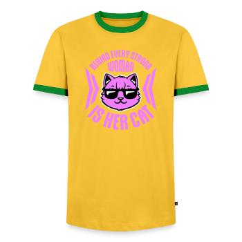 Behind Every Strong Woman Is Her Cat Spruch Katze - Men's Ringer Shirt - yellow/green  - Front - AI Model Female 172 light (172cm) & AI Model Male 178 dark (178cm)