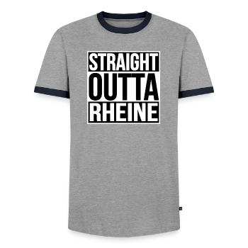STRAIGHT OUTTA RHEINE - Männer Kontrast-T-Shirt - Grau/Navy  - Vorne - AI Model Female 172 light (172cm) & AI Model Male 178 light (178cm)