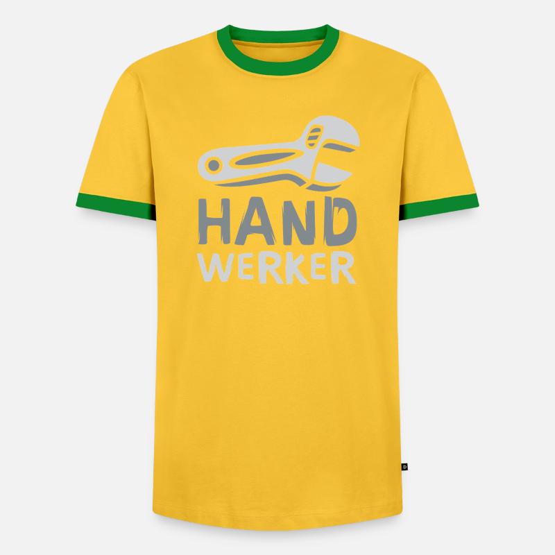 Handwerker Comic Design mit Schraubenschlüssel - Männer Kontrast-T-Shirt - Gelb/Grün 