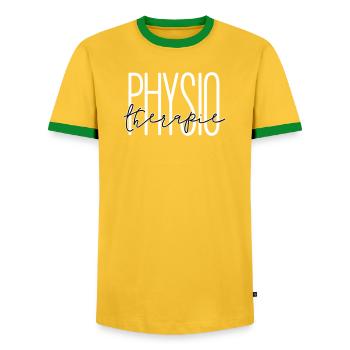Stilvolles Design für Physiotherapie Abteilung - Männer Kontrast-T-Shirt - Gelb/Grün  - Vorne - AI Model Female 172 light (172cm) & AI Model Male 178 dark (178cm)