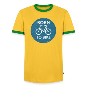 Né pour faire du vélo - Fahrrad - T-shirt contrasté Homme - jaune/vert  - Devant - AI Model Female 172 light (172cm) & AI Model Male 178 dark (178cm)
