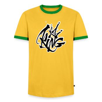 King Graffiti Lettering - Men's Ringer Shirt - yellow/green  - Front - AI Model Female 172 light (172cm) & AI Model Male 178 dark (178cm)