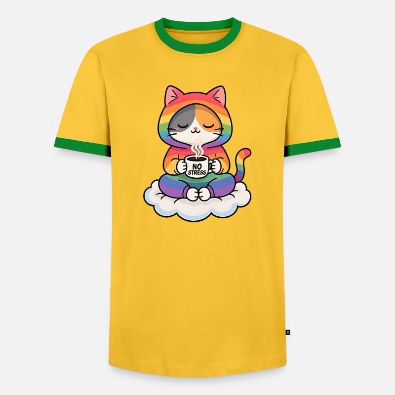 Rainbow Cat on a Cloud - Men's Ringer Shirt - yellow/green 
