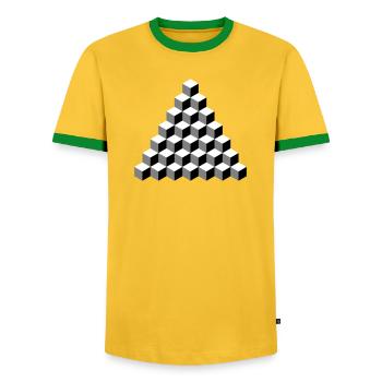 Isometric Cube Pyramid - Men's Ringer Shirt - yellow/green  - Front - AI Model Female 172 light (172cm) & AI Model Male 178 dark (178cm)