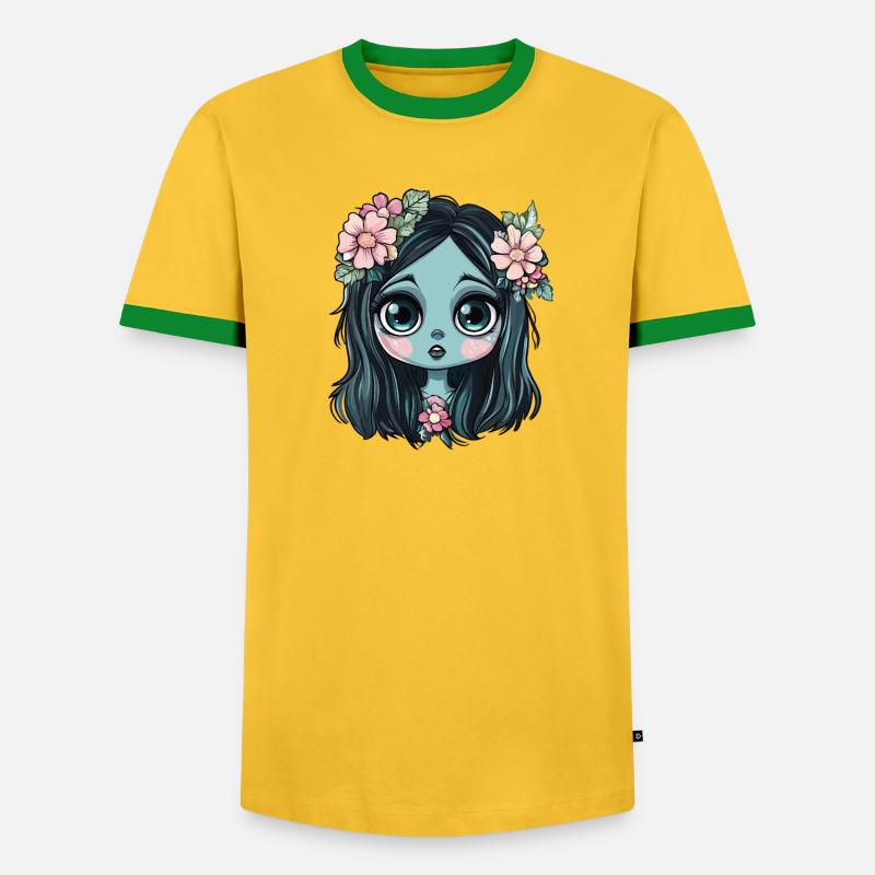 Blaues Blumenmädchen mit Krone - Männer Kontrast-T-Shirt - Gelb/Grün 