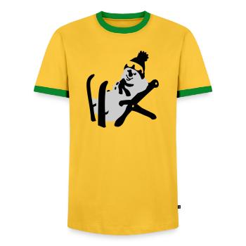 Snowman - Men's Ringer Shirt - yellow/green  - Front - AI Model Female 172 light (172cm) & AI Model Male 178 dark (178cm)