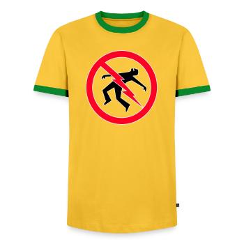 Lightning  Warning - Men's Ringer Shirt - yellow/green  - Front - AI Model Female 172 light (172cm) & AI Model Male 178 dark (178cm)