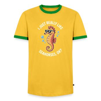 Seahorse Saying Funny Seahorse Gift - Men's Ringer Shirt - yellow/green  - Front - AI Model Female 172 light (172cm) & AI Model Male 178 dark (178cm)