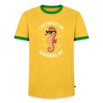 Seahorse Saying Funny Seahorse Gift - Men's Ringer Shirt - yellow/green  - Front - AI Model Female 172 light (172cm) & AI Model Male 178 dark (178cm)