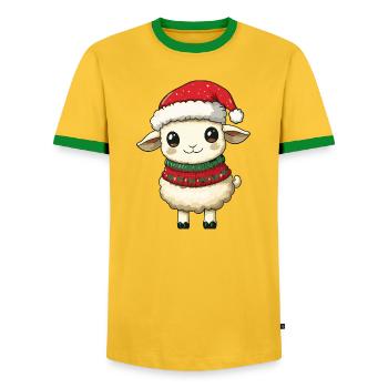 Noël de Noël mouton - T-shirt contrasté Homme - jaune/vert  - Devant - AI Model Female 172 light (172cm) & AI Model Male 178 dark (178cm)