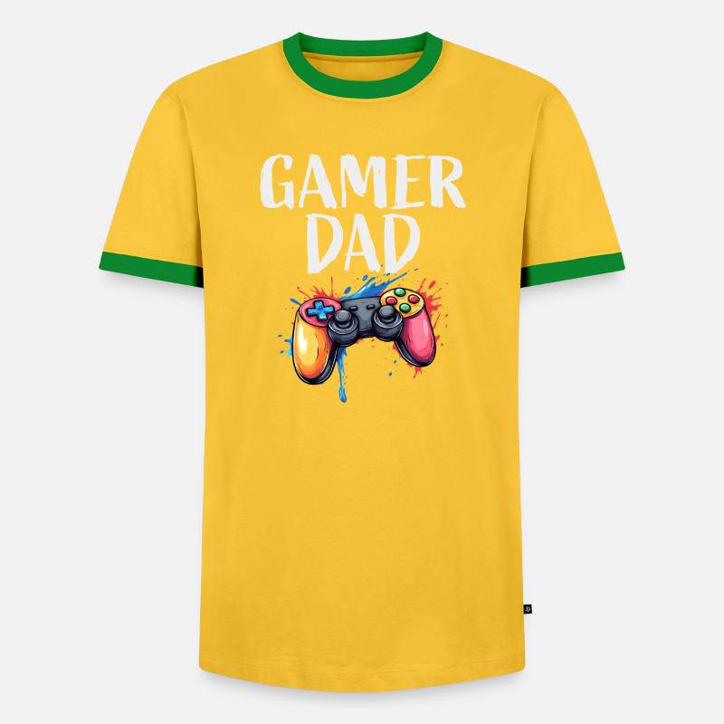 Gamer Dad Controller Splash - Men's Ringer Shirt - yellow/green 