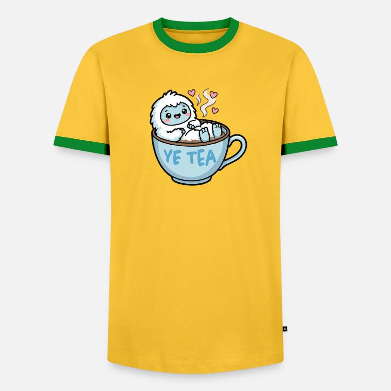 Yeti im Teebecher - Männer Kontrast-T-Shirt - Gelb/Grün