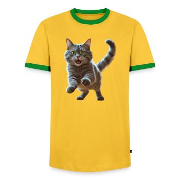 feline - Men's Ringer Shirt - yellow/green  - Front - AI Model Female 172 light (172cm) & AI Model Male 178 dark (178cm)