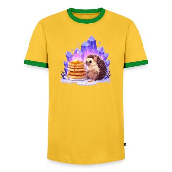 Hedgehog with pancakes and crystals - Men's Ringer Shirt - yellow/green  - Front - AI Model Female 172 light (172cm) & AI Model Male 178 dark (178cm)