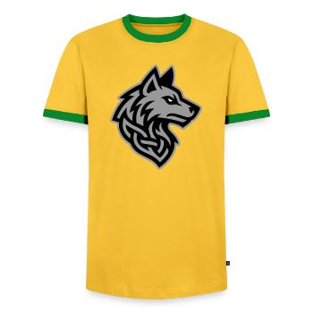 Wolf Head Viking - Men's Ringer Shirt - yellow/green  - Front - AI Model Female 172 light (172cm) & AI Model Male 178 dark (178cm)