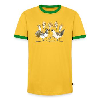 Hahn und Henne - Männer Kontrast-T-Shirt - Gelb/Grün  - Vorne - AI Model Female 172 light (172cm) & AI Model Male 178 dark (178cm)