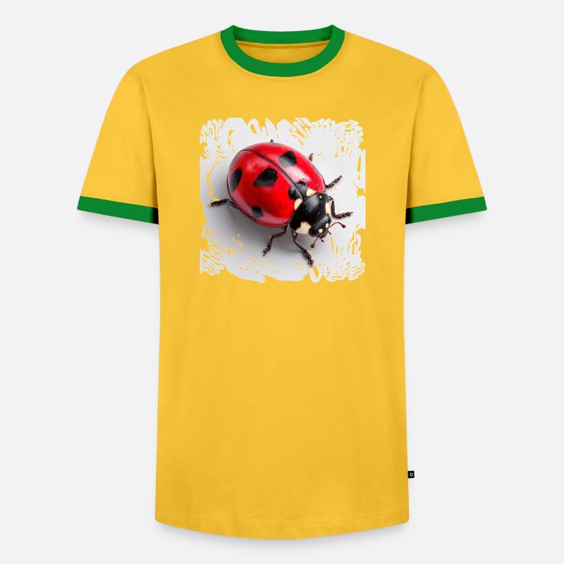 Red Ladybug Pattern Seven-Point - Men's Ringer Shirt - yellow/green 