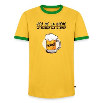 jeu de la biere - T-shirt contrasté Homme - jaune/vert  - Devant - AI Model Female 172 light (172cm) & AI Model Male 178 dark (178cm)