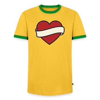 Tattoo Heart Banner Scroll Vector - Men's Ringer Shirt - yellow/green  - Front - AI Model Female 172 light (172cm) & AI Model Male 178 dark (178cm)