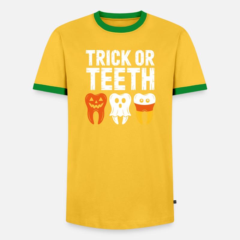 Trick oder Teeth Halloween-T-Shirt - Männer Kontrast-T-Shirt - Gelb/Grün
