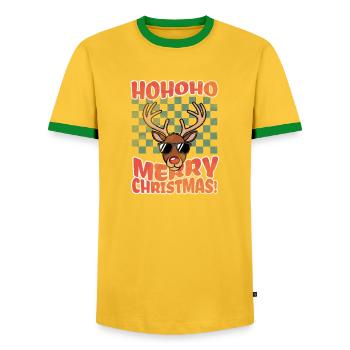 Reindeer - Men's Ringer Shirt - yellow/green  - Front - AI Model Female 172 light (172cm) & AI Model Male 178 dark (178cm)