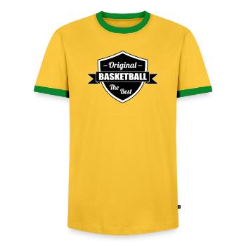 Basketball / Basketball / Basktet-Ball / Sports - Men's Ringer Shirt - yellow/green  - Front - AI Model Female 172 light (172cm) & AI Model Male 178 dark (178cm)