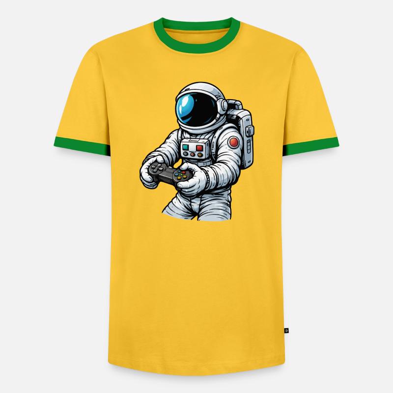 Astronaut mit Gamecontroller - Männer Kontrast-T-Shirt - Gelb/Grün 