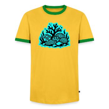 Coral Reef Ocean Coral Icon - Men's Ringer Shirt - yellow/green  - Front - AI Model Female 172 light (172cm) & AI Model Male 178 dark (178cm)