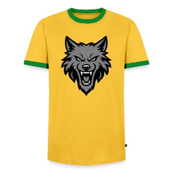Wolf Kopf Logo - Männer Kontrast-T-Shirt - Gelb/Grün  - Vorne - AI Model Female 172 light (172cm) & AI Model Male 178 dark (178cm)