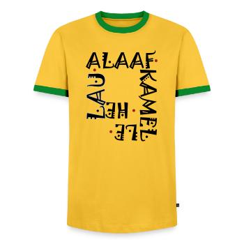 Karneval im Schriftzug - Männer Kontrast-T-Shirt - Gelb/Grün  - Vorne - AI Model Female 172 light (172cm) & AI Model Male 178 dark (178cm)