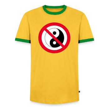 Interdit Yin Yang: symbole antiéquilibre - T-shirt contrasté Homme - jaune/vert  - Devant - AI Model Female 172 light (172cm) & AI Model Male 178 dark (178cm)
