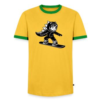 Snowboard Dragon Boy - Männer Kontrast-T-Shirt - Gelb/Grün  - Vorne - AI Model Female 172 light (172cm) & AI Model Male 178 dark (178cm)