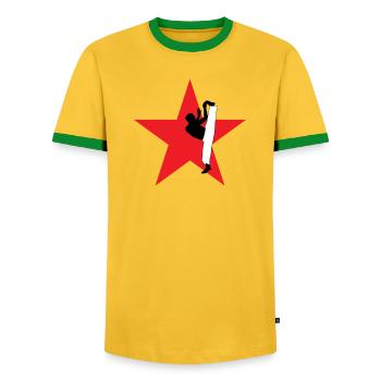 Capoeira - Combat - Danse - T-shirt contrasté Homme - jaune/vert  - Devant - AI Model Female 172 light (172cm) & AI Model Male 178 dark (178cm)