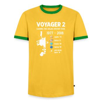 Le vaisseau spatial Voyager 2 quitte la tournée du système solaire - T-shirt contrasté Homme - jaune/vert  - Devant - AI Model Female 172 light (172cm) & AI Model Male 178 dark (178cm)
